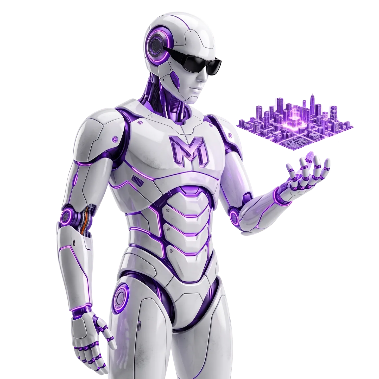 The Maprix robot presenting the live demo on a hologram city in its palm
